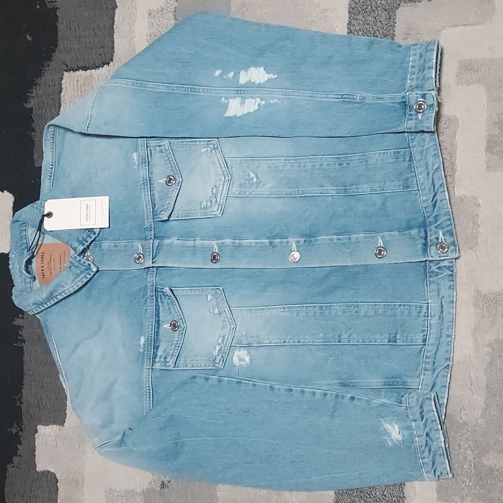NEW Jack & Jones distresses denim jacket.  Size- Large (L)